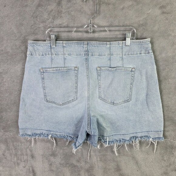 Womens M Jeans Blue Denim A-Line Shorts Curvy Hi Rise Raw Hem Cotton Stretch 20W - Picture 4 of 9